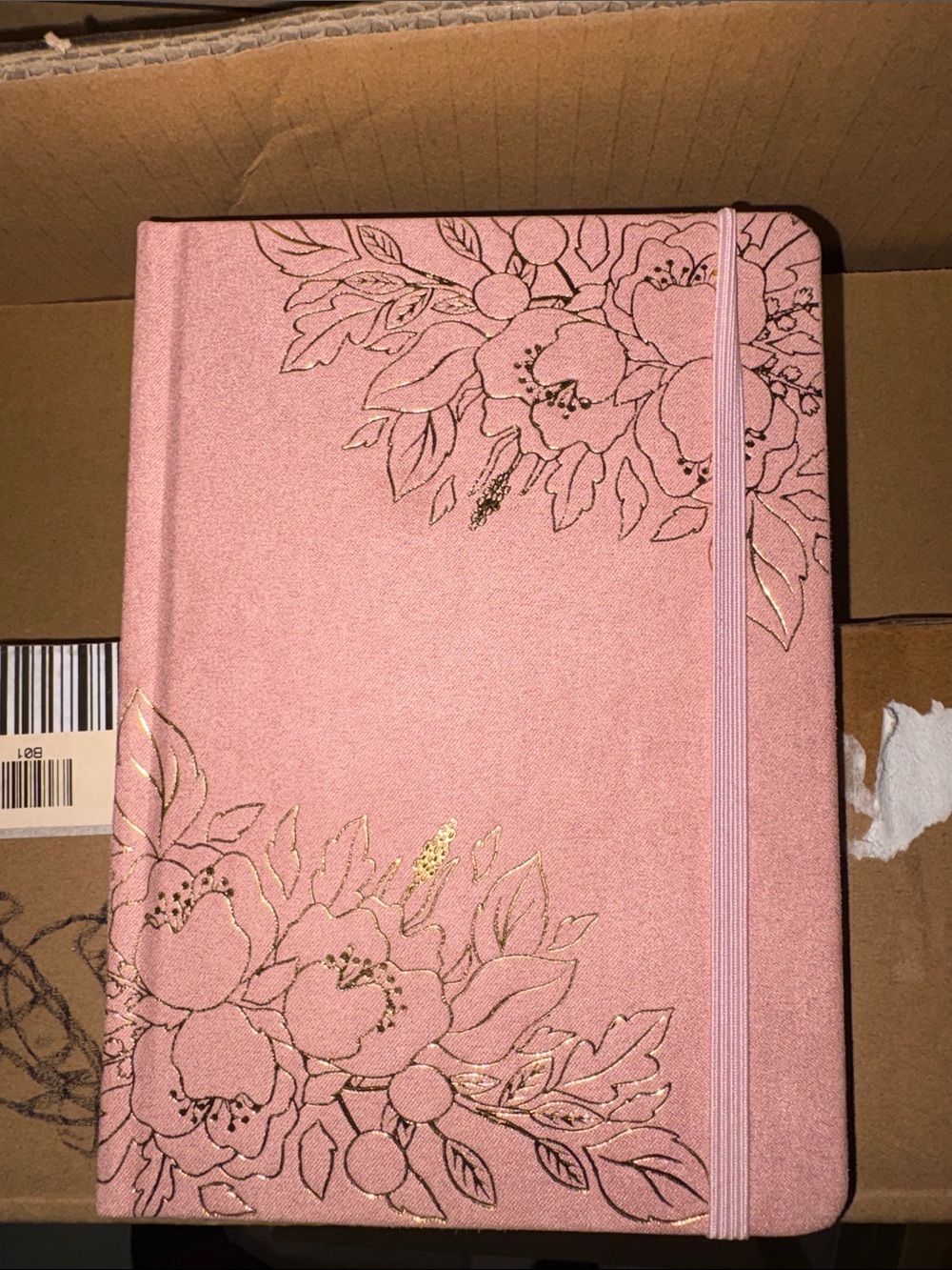 Pink Floral Hardcover Journal with Elastic Band